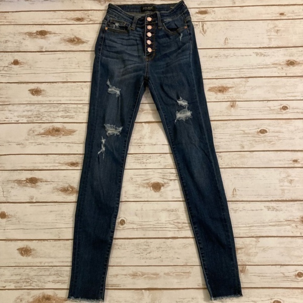 Judy Blue Los Angeles Button Fly Distressed Skinny Jeans Size 1/25